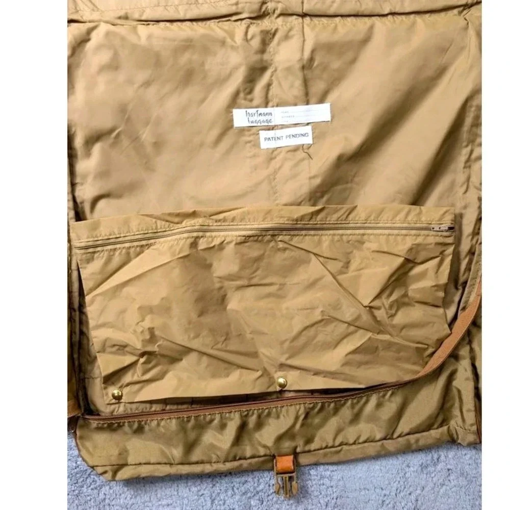 VTG. Hartmann Luggage~Tan Nylon/Belting Leather Trim Folding Garment Travel Bag